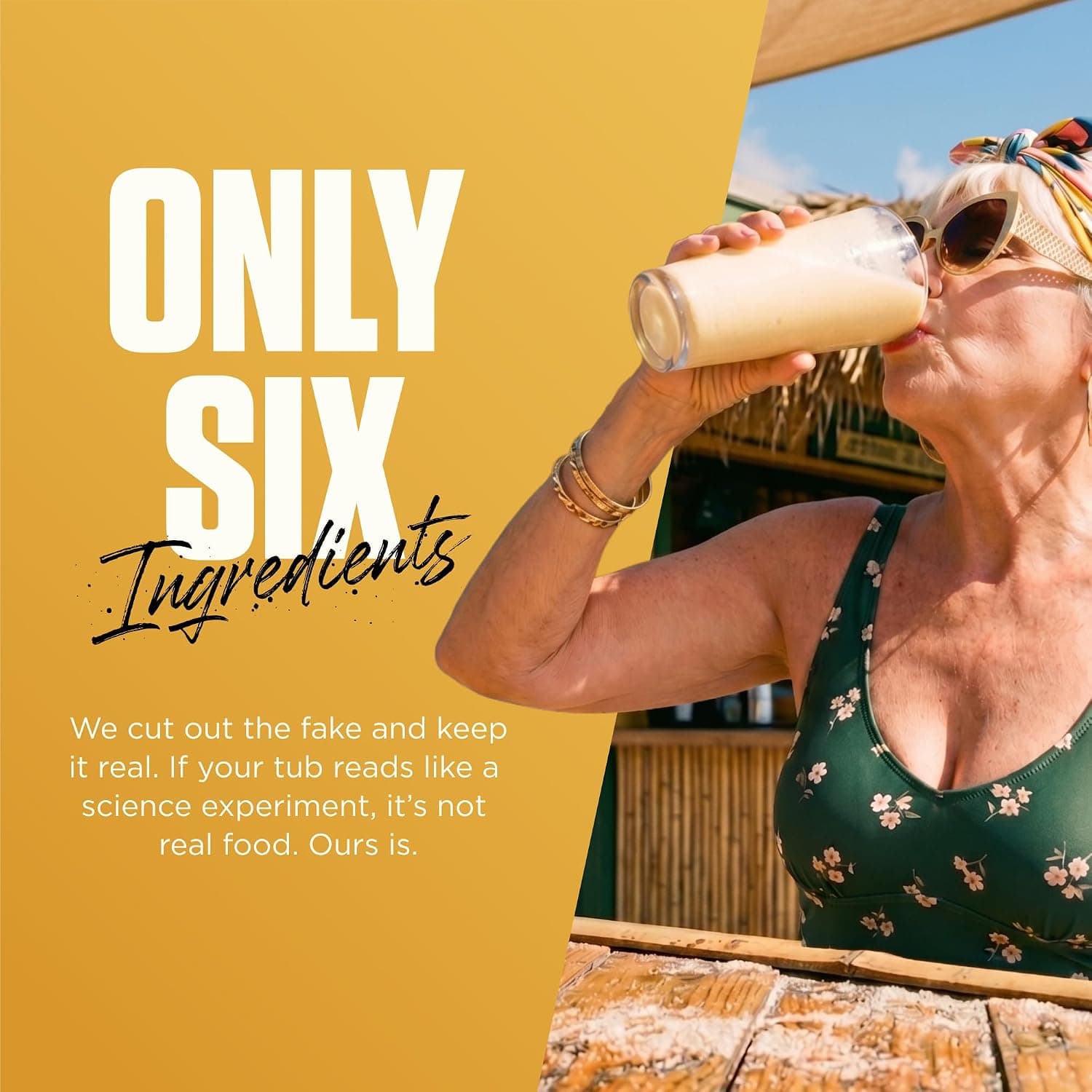 Levels current gallery slide 6, a lifestyle slide carrying ONLY SIX INGREDIENTS