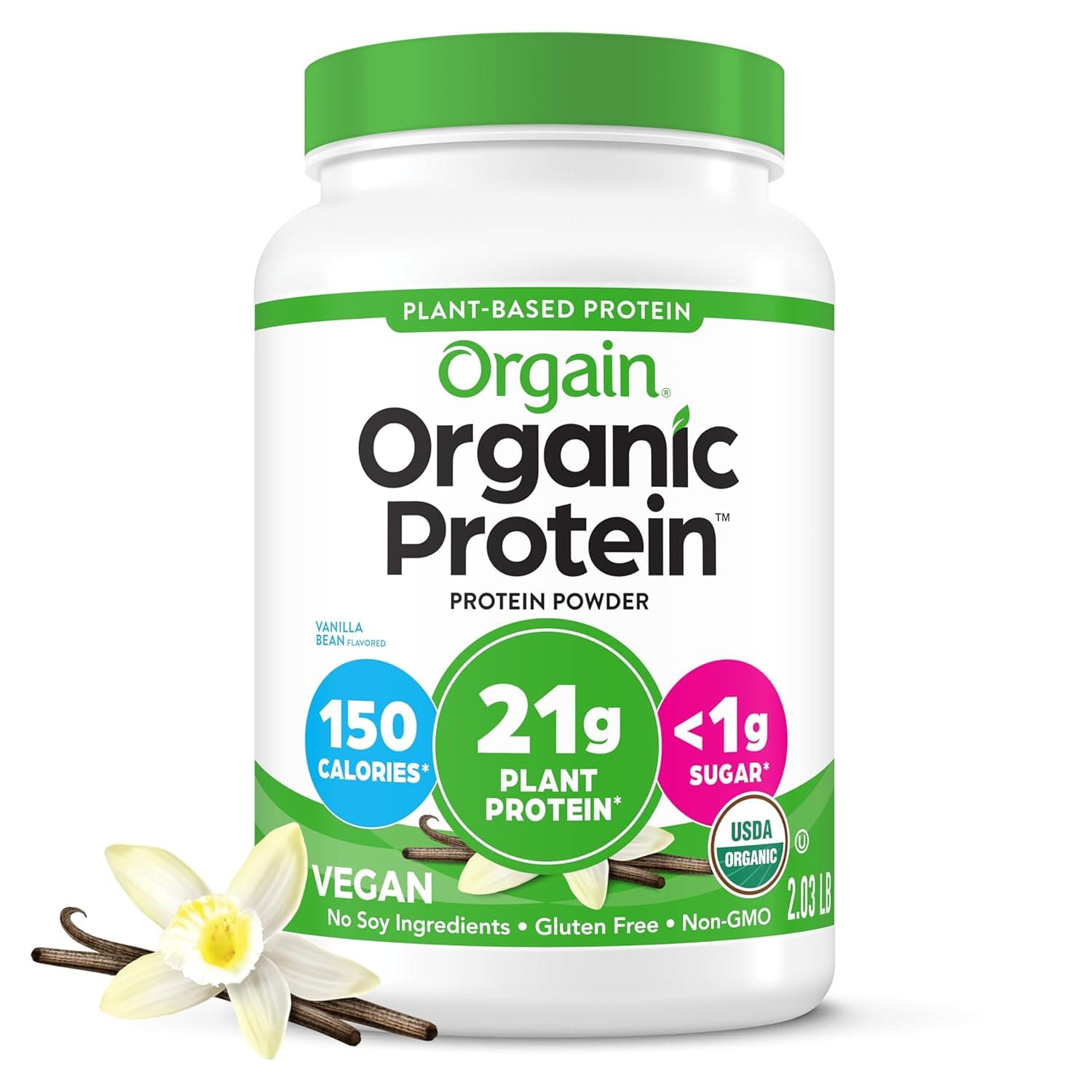 Orgain Organic Vegan Protein Powder, Vanilla Bean - 21g Plant Protein, 6g Prebiotic Fiber